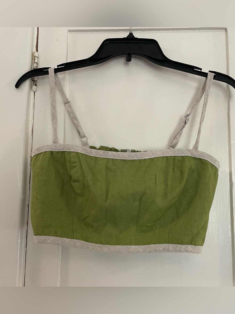 Reformation Green Linen Crop Top with Cream Trim size 8
